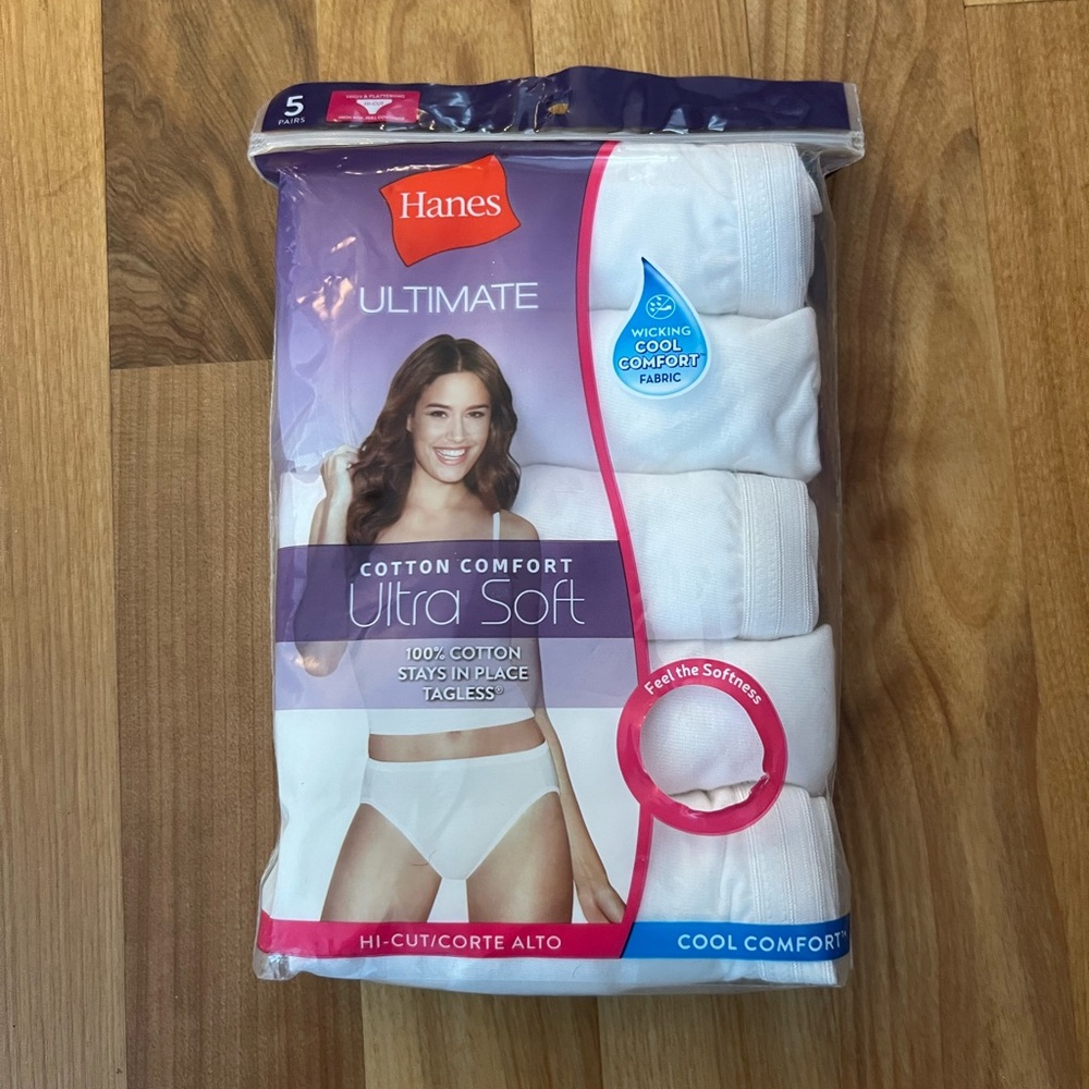 Hanes Ultimate Comfort Cotton Hi-Cut Panties Size 5 NWT